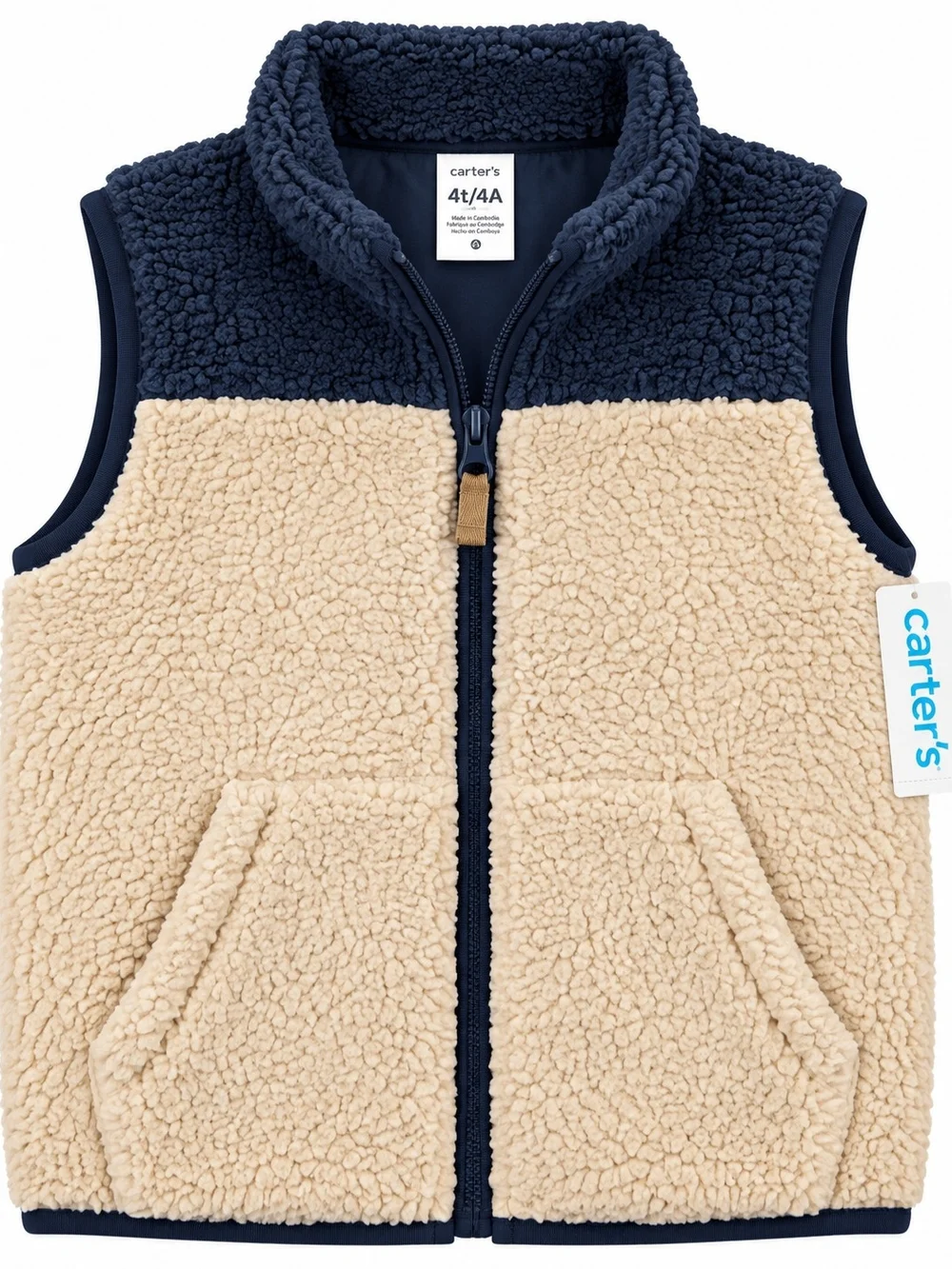 Carter's Navy & Cream Sherpa Zip Vest for Kids